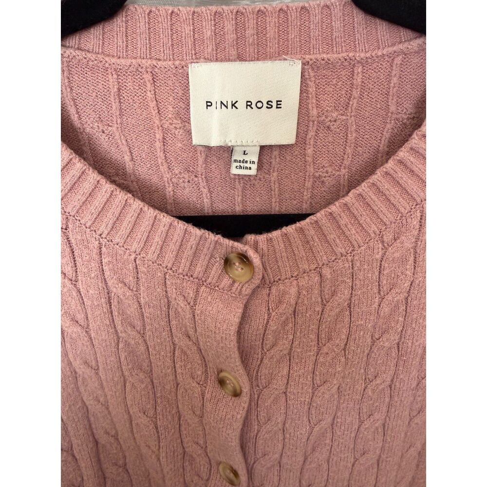 Pink Rose Women’s Button Front Cardigan Size L Rose Pink Knit Sweater - Picture 5 of 6